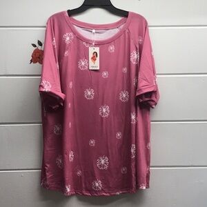 Pink Relaxed Fit Blouse with Crew Neck and Short Sleeves